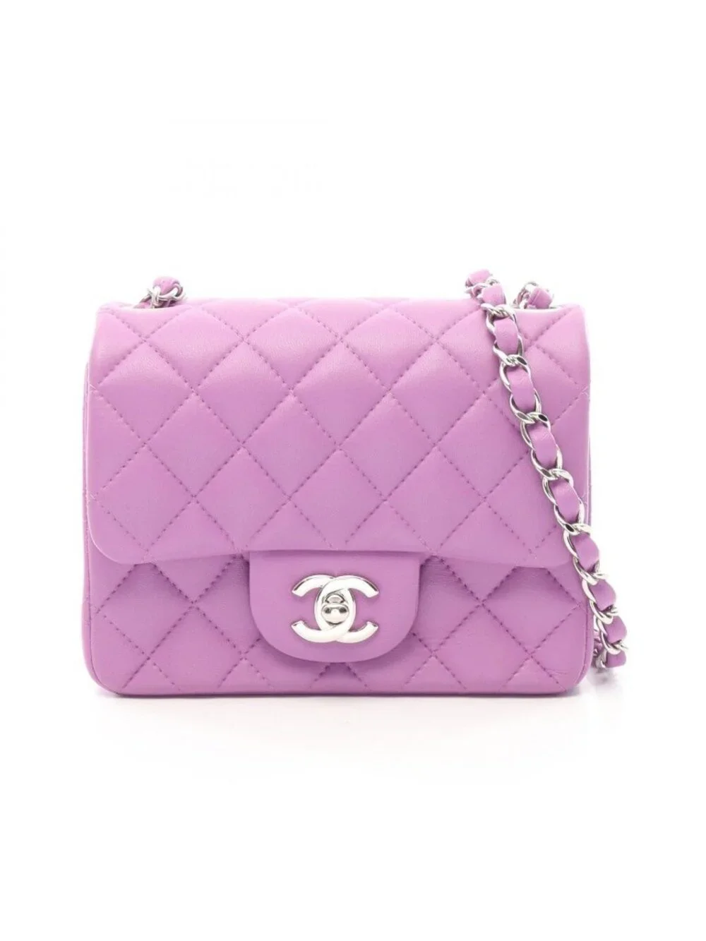 Chanel Shoulder Bag Mini Quilted Purple Lambskin Chain